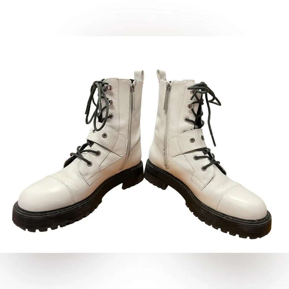 Zara White Lace Up Combat Boots  Size 36 - Picture 5 of 10